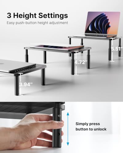Image of HUANUO Monitor Stand, Monitor Stand Riser 3 Height Adjustable, Monitor Riser with Airflow Vents, Laptop Stand for Desk, Laptop Riser, Desk Organizer for Monitor, Laptop, PC, Printer