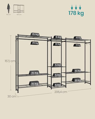 SONGMICS Perchero, Armario Abierto, Guardarropa con 10 Estantes, 3 Barras para Perchas, 4 Ganchos en S, Metal, para Dormitorio, Salón o Recibidor, Negro LGR011BZ01 - imagen 5