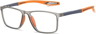 KOOSUFA Mens Blue Light Blocking Reading Glasses +4.00 Sports Rectangular TR90 Lightweight Stylish Computer Readers Eyewear Nerd Eyeglasses with Spring Hinges, Grey orange