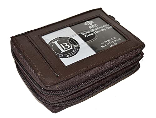 Leatherboss Leather RFID Identity Safe Double Zippered Accordion Wallet