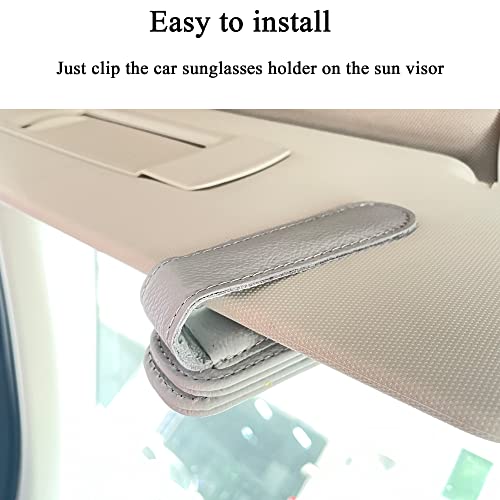 Image of KIWEN Sunglasses Holders for Car Sun Visor, Magnetic Leather Sunglass Glasses Eyeglass Clip for Car (2, Gray)