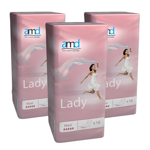 Compresas Incontinencia Mujer AMD 48 Unidades. Compresas Femeninas Tecnología Avanzada Sistema Antiolor. Absorción Maxi Compresas Perdidas de Orina.