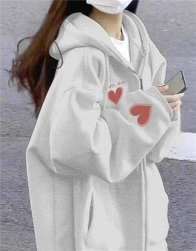 Womens Cute Zip Up Hoodies Sweatshirt Fashion Teen Girls Long Sleeve Heart Grapic Winter Pullover Jacket Plus Size2