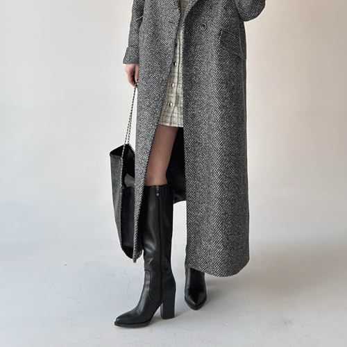 Womens Knee High Boots Retro Chunky Heel Pointed Toe Pull On Classic Knee High Boots for Women Girls Ladies Retro Tall Boot Winter Fall Fashion Boot3