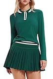 Tennis Skirt Sets for Women Zipper Color Block High Waisted Golf Polo Two Piece Skirt Set Women 2 Piece Outfits A Green