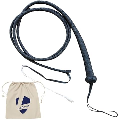 Premium Leather Whip Costume Accessory Horse Riding Crops, Handmade 5 FT Braided Bullwhip Toy Cover