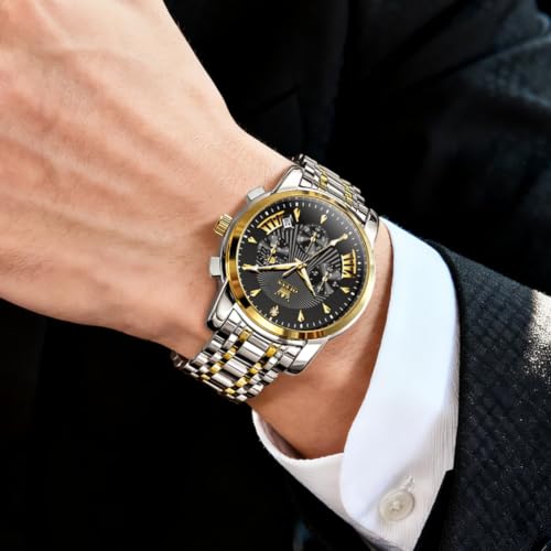 Image of OLEVS Watch for Men Classic Business Dress Analog Quartz Stainless Steel Waterproof Luminous Date Diamond Men Silver Watch