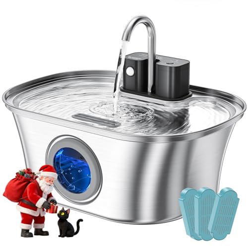 Cat Water Fountain Wireless: Battery Operated Stainless Steel 108oz/3.2L Cat