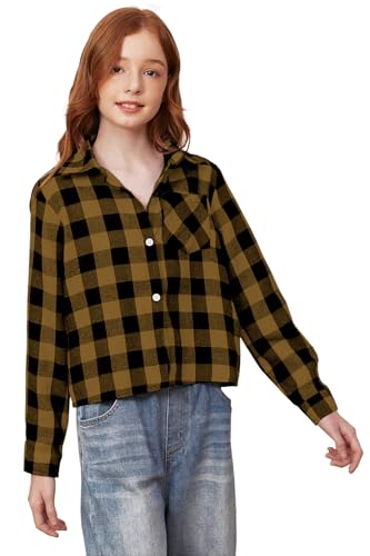 Image of SANGTREE Women and Girls Long Sleeve Flannel Casual Button Down Plaid Shirt