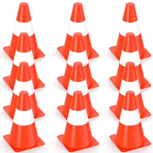 Pylonen 23cm, 12 Stück Stapelbare Warnkegel, Verkehrshütchen Markierungskegel für Outdoor Aktivitäten und Festliche Veranstaltungen, Pylonen Kinder für Fußball, Sport & Hundetraining