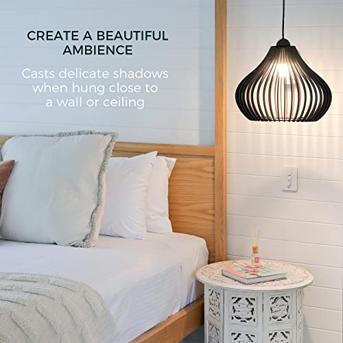 Bellaniks Wood Pendant Light - Easy-To-Assemble Ceiling Chandelier - Modern Boho Hanging Lamp Lighting Fixture For Dining, Kitchen, Bedroom, Living Room - Adjustable Nylon Cord, Uses Standard Bulb #TOP4