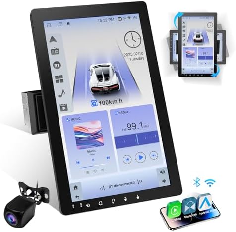 Haudio 360° Rotable Car Radio, 1 Din Bluetooth Stereo with Wireless Carplay & Android Auto, 10.1 Inch IPS Screen Car Play with 140° Rear Camera, GPS, Mirror Link, Voice Control RDS/FM/AM Radio 2+32G
