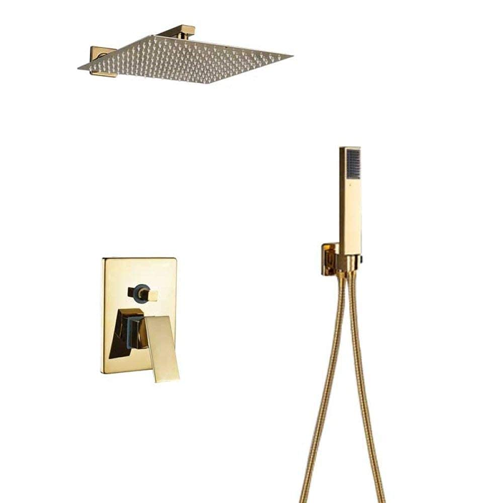 Système de douche en acier inoxydable doré 10 pouces avec mitigeur encastré mural