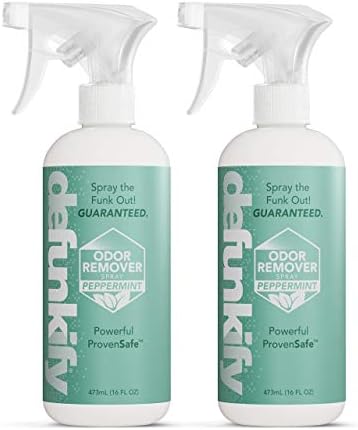 Defunkify Odor Remover Spray | Good as Linen Spray, Shoe Deodorizer, Pet Odor Eliminator | with Ionic Silver & Pure Essential Oil Scent | 32 fl oz (2-Pack of 16 fl oz bottles) (Peppermint)