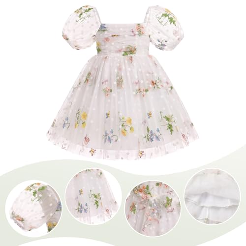 Toddler Flower Girl Wedding Dress Floral Embroidery Sheer Sleeve 2nd 3rd Birthday Outfits Princess Pageant Tulle Dress3