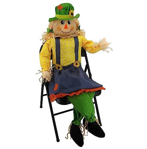 RZ Express Studios 60" Large Sitting Scarecrow Female Fall Harvest Halloween Porch Sitter Decoration