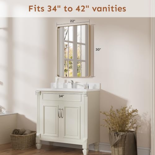 Image of Kosmonia 30x22 Inch Bathroom Vanity Mirror Brushed Champagne Gold