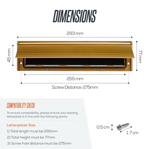 Internal Letterbox Draught Excluder 11.5 Inch (29.3cm) Metal Draught Letter Plate Seal Letter Box Flap - Image 2