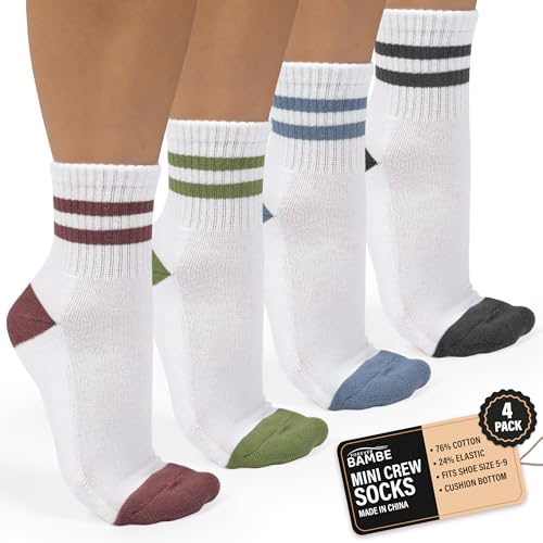 Mini Crew Socks for Women 4-Pack Cushioned Bottom Retro Striped Socks vintage sock