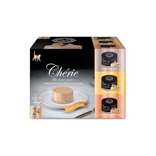 Image of CHERIE Healthy Living Wet Cat Food Chicken Variety, 24 Pack, 2.8 oz. Can | with Premium Chicken, Tomato, Pumpkin - Silky Mousse Texture, Grain-Free, for All Life Stages - Kitten /Adult /Senior