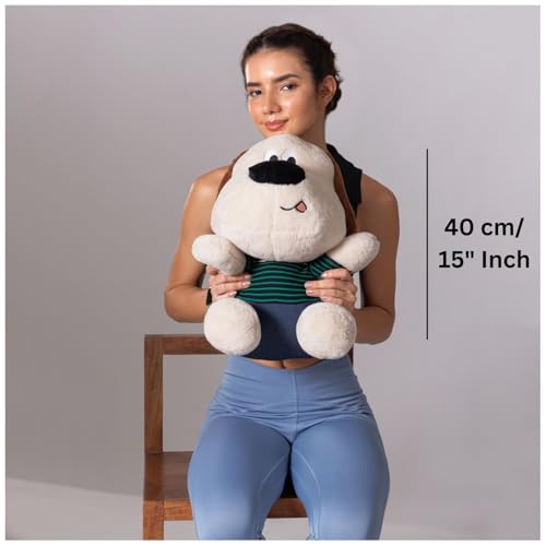 Image of ADORA Soft Toy Dog for Kids | 40 cm Cute Puppy Stuffed Animal Toy with Long Ears | Baby Dog Soft Toy in Dress | Plush Dog Toy for Girls & Boys - Cream Brown Color