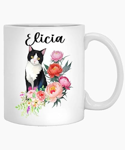 Personalized Cat Mug, Cat Coffee Mug, Personalized Name Elicia 11oz White Mug Cat Gift, Custom Cat Mug, Cute Cat Mug, Cat Lover Gift, Cat Name Mug 11 Oz White Ceramic Coffee Mug 324790