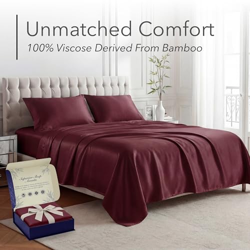 Image of DECOLURE 100% Viscose Derived from Bamboo Sheets Full Size - Luxury 4 Pc Naturally Cooling Sheets, Ultra Soft Bed Set - Deep 17 inch Pockets, Durable Double Stitching, Oeko Tex Standard (Burgundy)