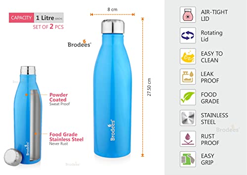 Image of OZONE Stainless Steel Bottle Set of 2 Pcs | Blue Color - 1000 ml Each