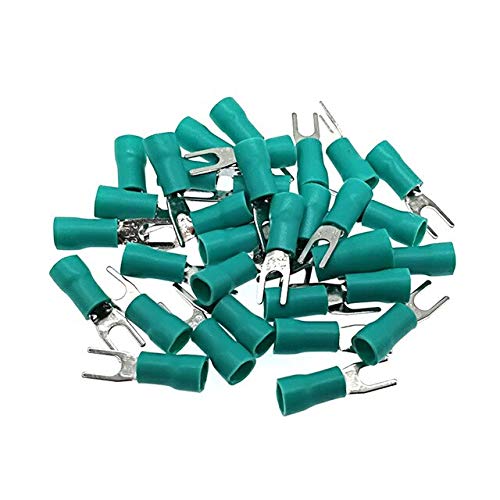 Davitu Terminals - 500pcs Spade Insulated Furcate crimp terminals electrical wire connector SV3.5-4~SV5.5-6 lug terminal cable ferrules 14-10AWG - (Color: green, Pins: SV5.5-4)