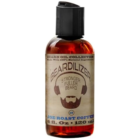 Beardilizer Joe Roast Coffee Beard Oil for Men - 100% Natural Growth Oil & Conditioner with Argan, Jojoba & Vitamin E – Softening, Moisturizing for Soft, Healthy Beard – 4 Oz Cover