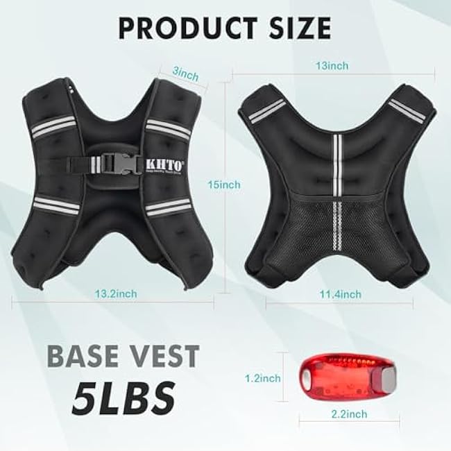 KHTO Weighted Vest Woman Men-5lbs/10lbs/15lbs/20lbs/25lbs/30lbs Weight Vest with Warning Light Reflective Strip for Workout, Strength Training, Running