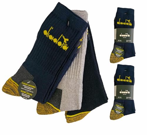 Diadora - 6 PAIA Calze da lavoro in spugna punta e tallone rinforzati UNISEX metĂ gamba - extra comfort NUOVO MODELLO (39-42, 999 ASSORTED)