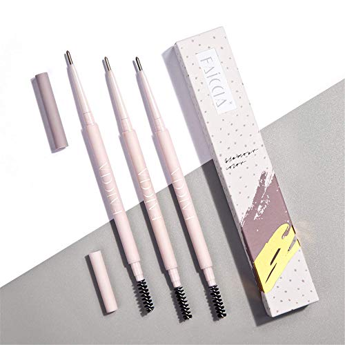 FANICEA 3 Pieces Eyebrow Pencil Dark Brown Gray Waterproof Smudgeproof Long Lasting Natural 2 in 1 Double-headed Ultra-Fine Brow Pencil Eye Makeup Set for Women and Girls(3 Colors)