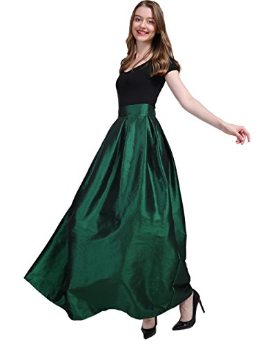 FOLOBE Women's Big Pendulum Taffeta A Line Maxi Skirts Length 43.31in/110cm