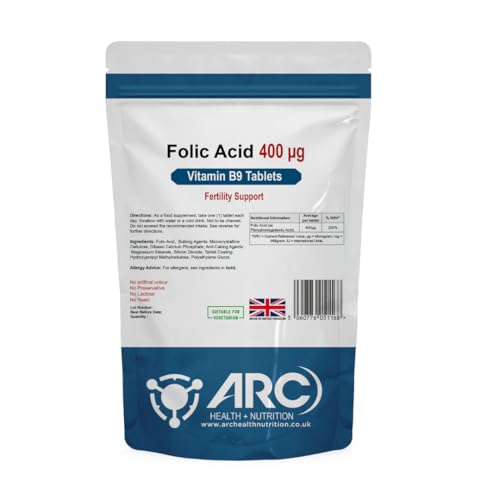 Folic Acid 400mcg (Vitamin B9) 365 Tablets – 1 Year Supply - Vegan Vegetarian Tablets for Women, Pregnancy Care, Fertility Support – Supports Maternal Tissue Growth During Pregnancy, Made in The UK