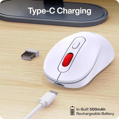 Image of TAG WM900 White /Red Wireless Mouse, 2.4GHz + Bluetooth, Silent Clicks, 10m Range, Type-C Charging, Adjustable DPI (800 /1200 /1600), 72 Hours Usage, for PC /Mobile /Tablet, Supports Windows /Mac /Linux /iOS