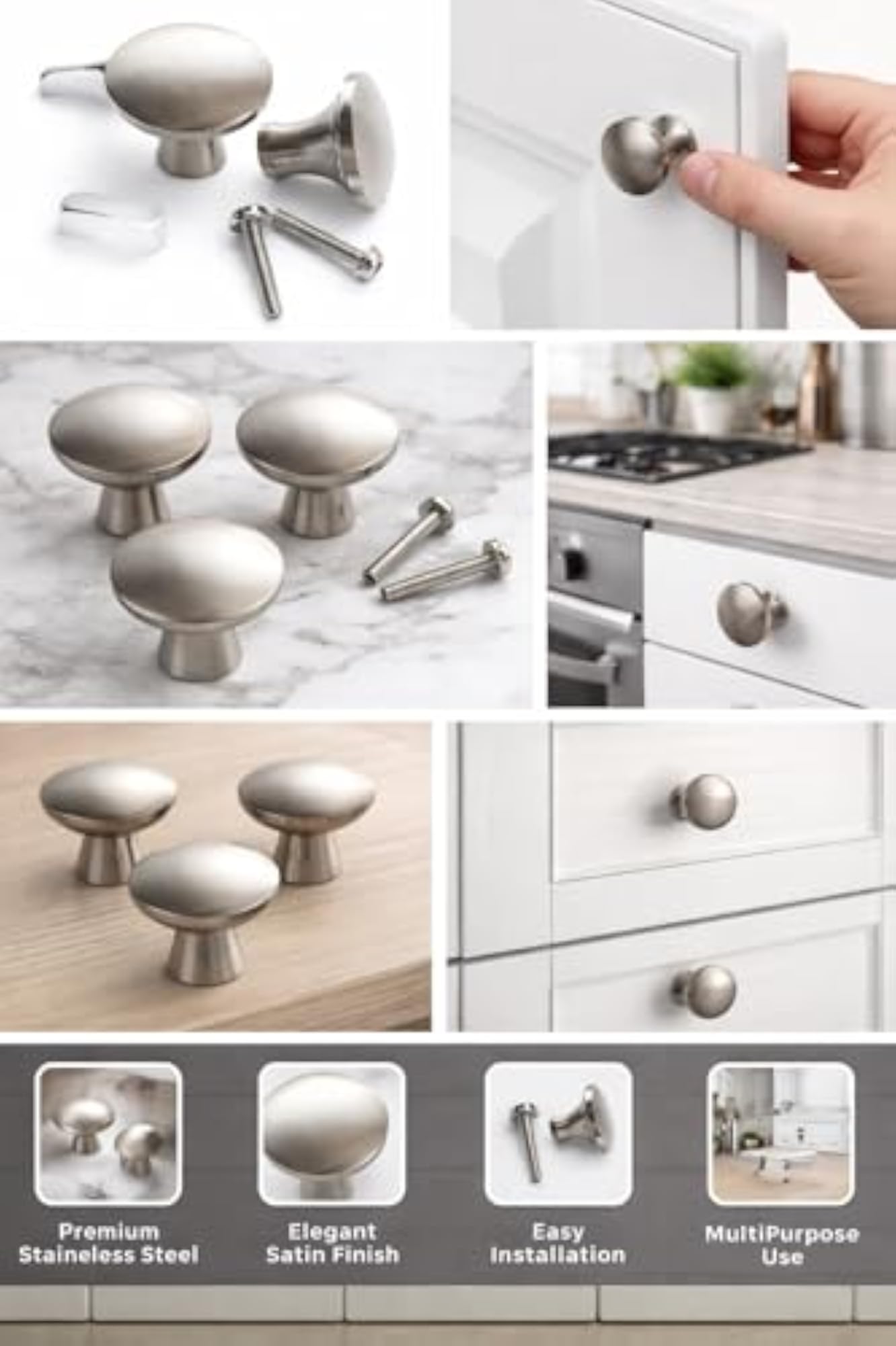 Stainless Steel Cabinet Pull Knob with Satin Finish