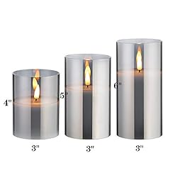 Alternative view of Eywamage Smoke Grey Glass Flameless Candles with Remote, Flickering Battery Operated LED Pillar Candles Set of 3