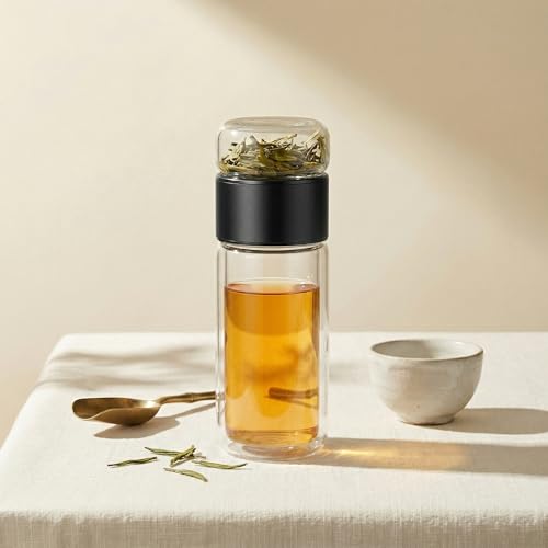 Image of 350ML Double-Layered Insulated Glass Tea Infuser Bottle | Tea & Water Separation Design for Loose Tea, Detox, & Fruit Water | Portable Glass Cup for Travel, Camping & Gifting