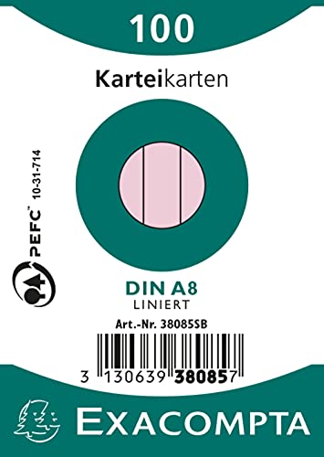 Exacompta 38085B 100er Pack Premium Karteikarten liniert DIN A8 ideal für die Schule, zum Lernen von Vokabeln und passend zur Bunnybox Lernkartei 55 x 74 mm rosa