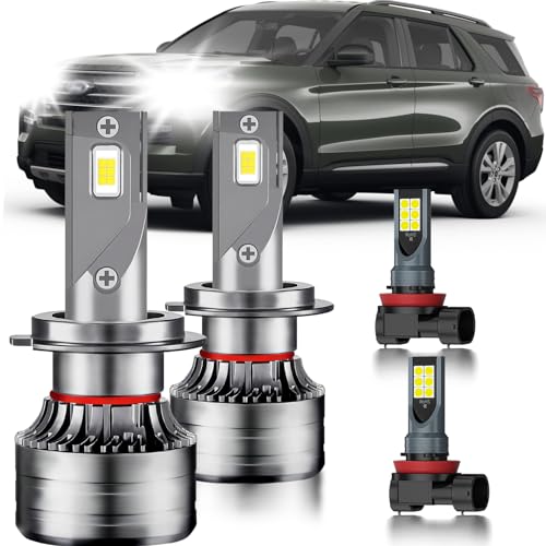 HUOKEDS for Ford Explorer 2011-2015 Fog Lights Bulbs Combo 4pcs Super Bright White Dual Beam and Fog Lights Blubs Package