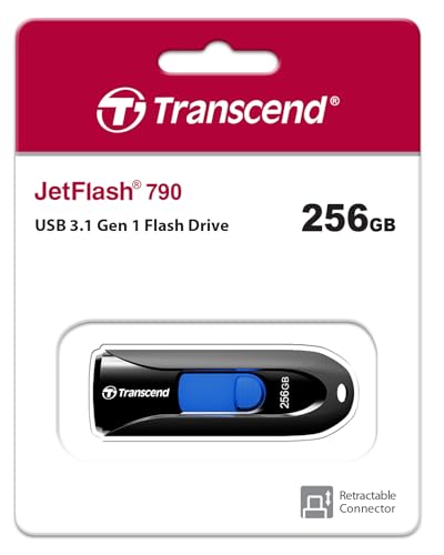 Image of Transcend JetFlash 790 256GB USB 3.2 Gen 1 (USB 5Gbps) Flash Drive, Pen Drive, 5-Year Limited Warranty, Black (TS256GJF790K)