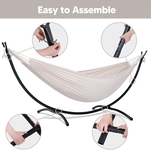 Image of SUNCREAT Portable Outdoor Hammock with Stand Included, Double Hammock with Stand for Outside, Beige