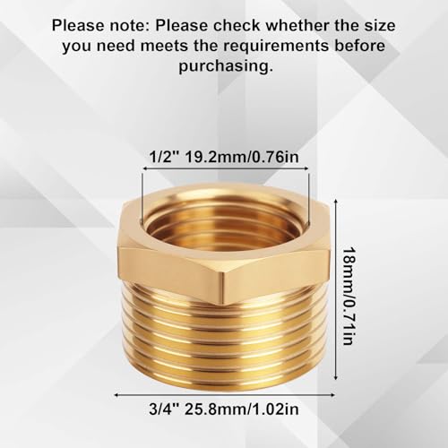 Image of lasuroa 6pcs Brass Reducer Hex Bushing, 3 /4 inch NPT Male to 1 /2 inch NPT Female Heavy Duty Threaded Pipe Fitting Reducer Adapter for Plumbing Gas Hydraulic Systems