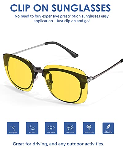 SODQW Night Vision Polarized Clip On Sunglasses Over Prescription Glasses for Men Women, Compact Fit Over Eyeglasses Mens Shades