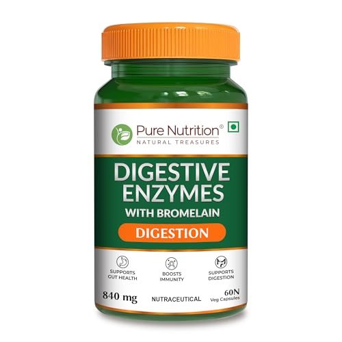 Image of Pure Nutrition Digestive Enzymes 840mg with Bromelain | Digestive Enzymes Supplements Supports Digestion, Immunity & Gut Health | Eases Gas & Bloating - 60 Veg Capsules