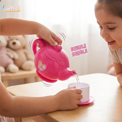Image of Princess Tea Playset - 12 Pcs Pretend Play Tea Party Set for Kids with Electronic Kettle, Boiling Sounds & Lights-Disney Princess Theme Kitchen Toys for 3+ Year Olds-Safe & Interactive Gift