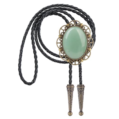 Image of Jeilwiy Bolo Tie for Men Real Stone Westwern Cowboy Ties Silver Bolos Women Leather Necktie Gift for Birthday Christmas