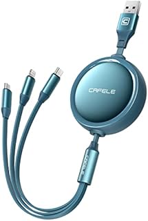 CAFELE Multi Charger Cable, [3 in 1] Universal Retractable Portable Charging Cable, 5V 3A Fast Charging, Micro USB+USB C Cable for Phone, Samsung, Android, Huawei, Xiaomi, Kindle (Blue)