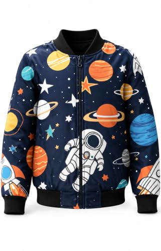 Image of Tiny Sprouts Kids Jacket | SpaceMan Theme | Warm Quilted Fleece | Unisex | Ages 5-14